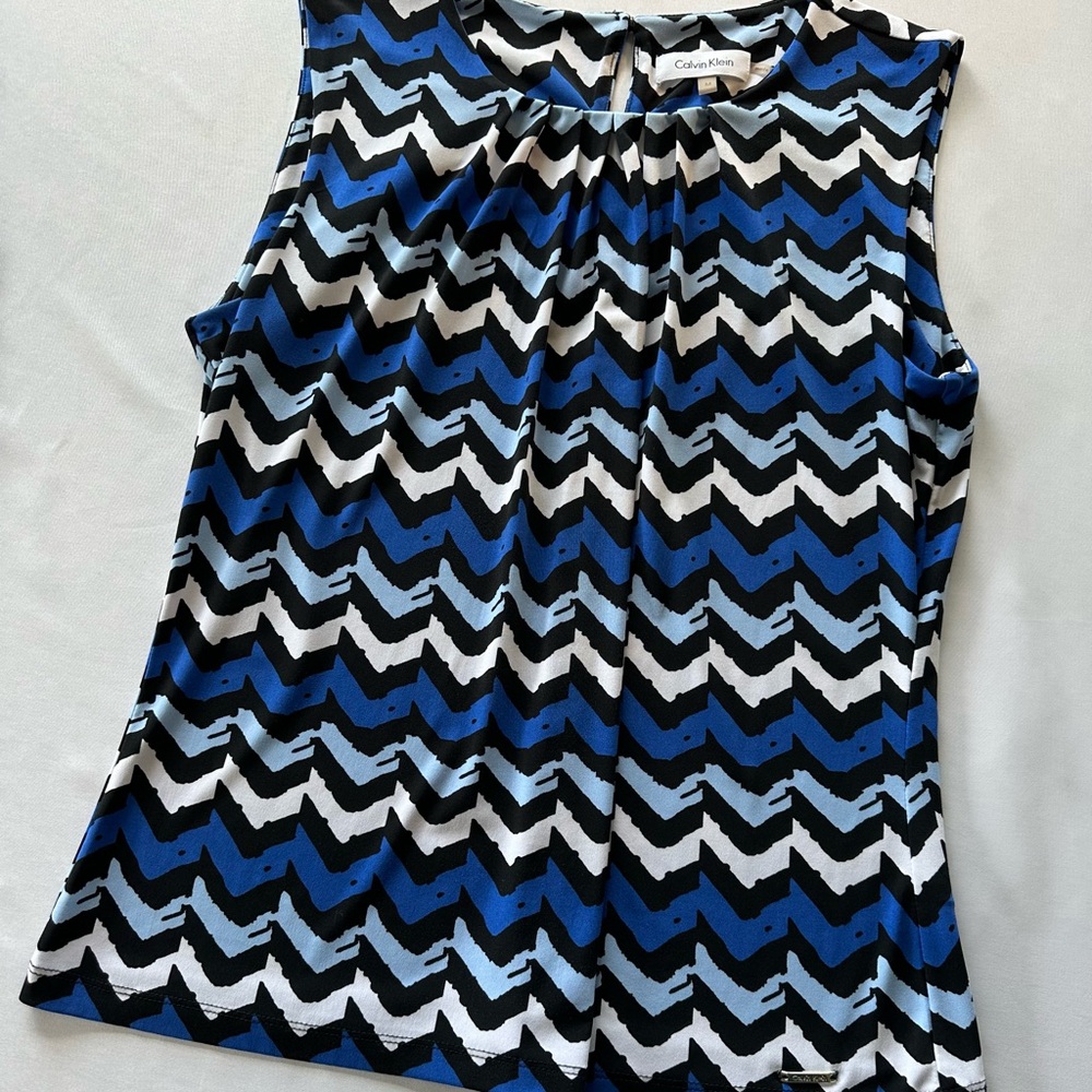 Calvin Klein Black and Blue Patterned Top